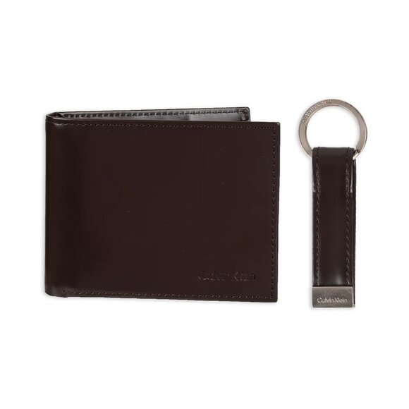 Calvin Klein Men's RFID Blocking Brown Leather Bifold Wallet with Key Fob - Picture 1 of 6